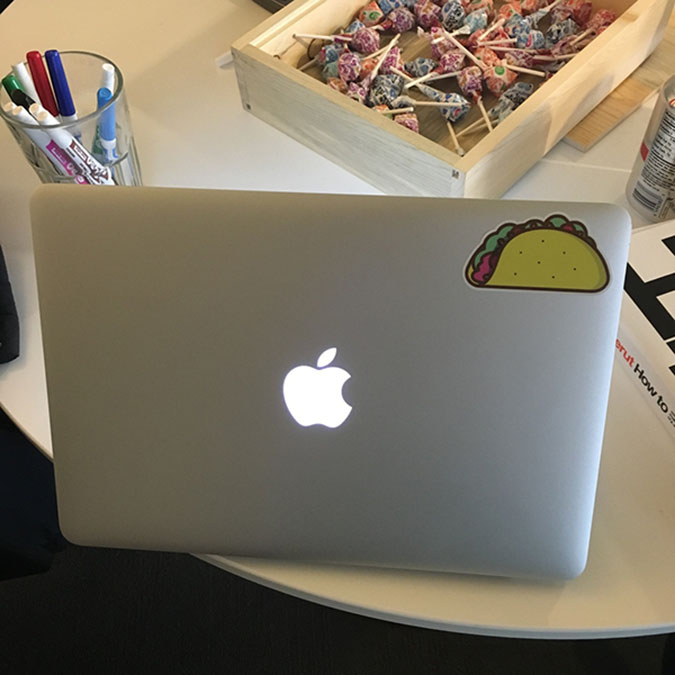 Taco sticker on Mike’s macbook